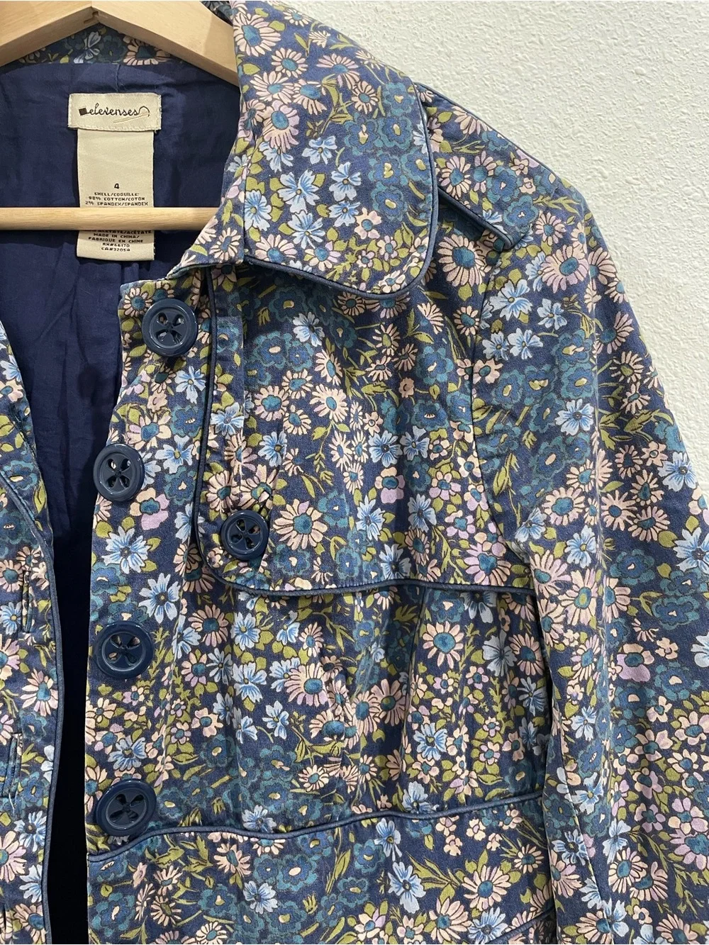Anthropologie Elevenses Floral Rain Jacket Trench Coat Blue Purple Spring Size 4 - Picture 4 of 11